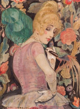  abanico pintura - La danesa Lili con un abanico de plumas Gerda Wegener